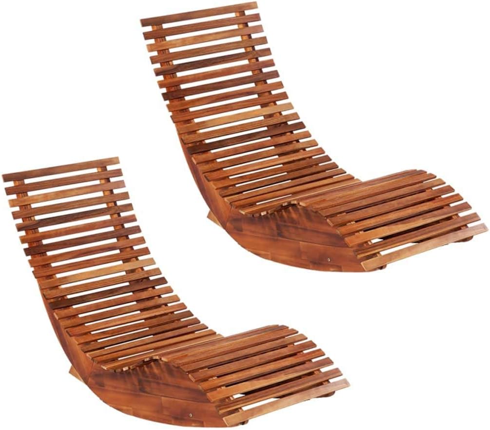 Solid Acacia Wood Rocking Sun Loungers Brown W314414