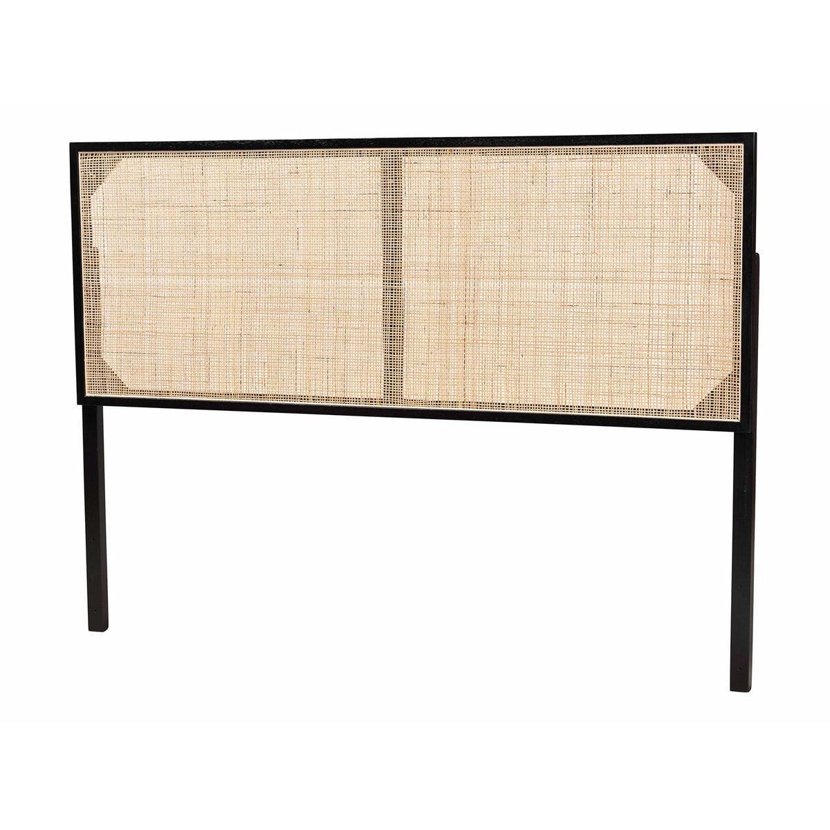 Black Bayur Wood and Natural Rattan Queen Size Headboard Q2754