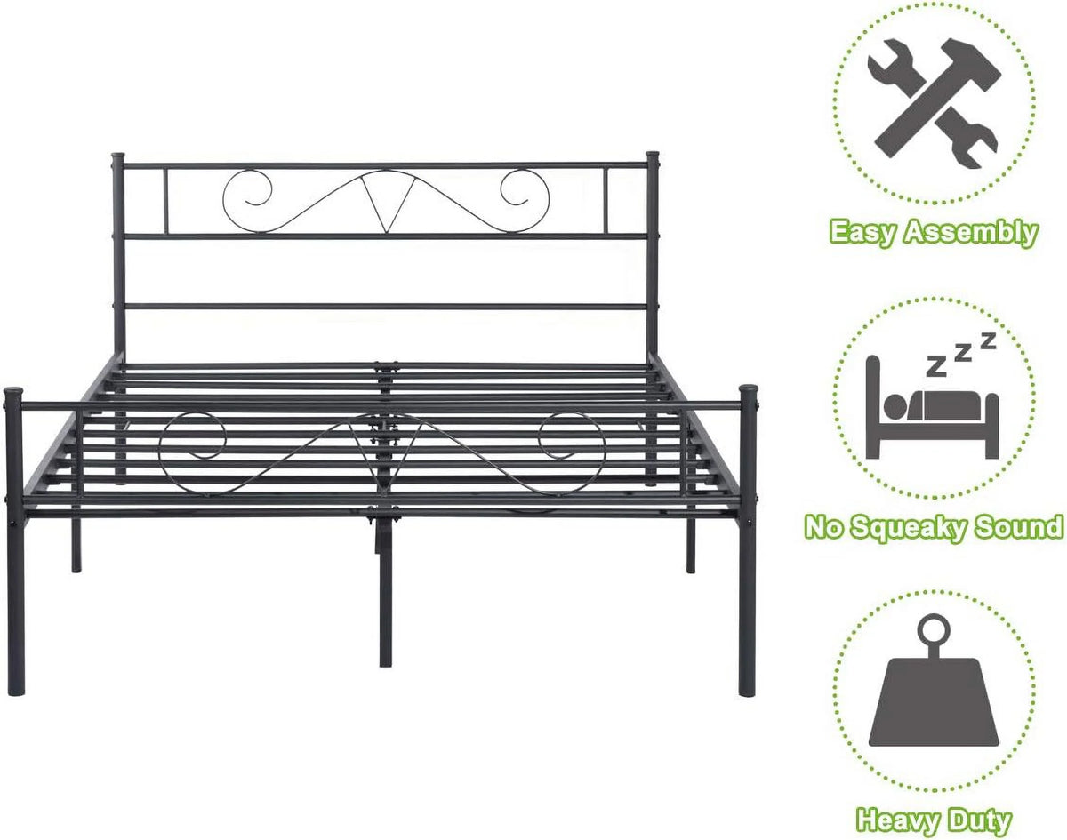 Queen Size Metal Platform Bed Frame with Headboard D93964