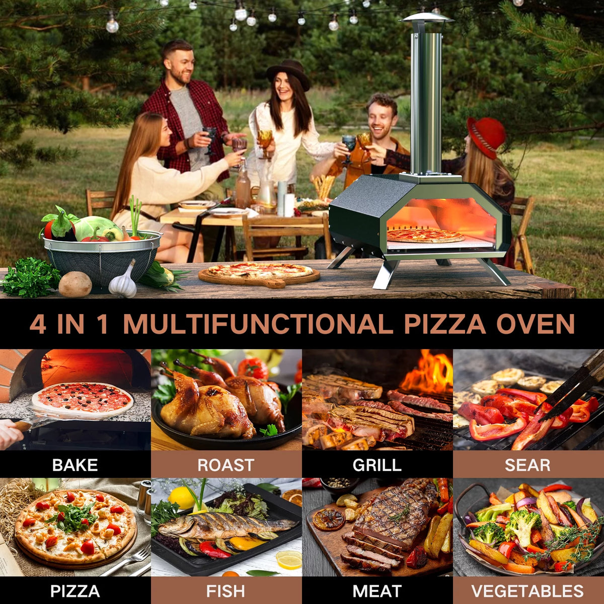 13 Wood Pellet Stainless Steel Pizza Oven with Foldable Legs O89609