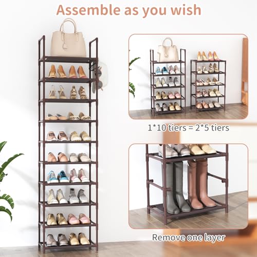 10 Tiers Tall Shoe Rack 20-25 Pairs Narrow Shoe Shelf Black G13833