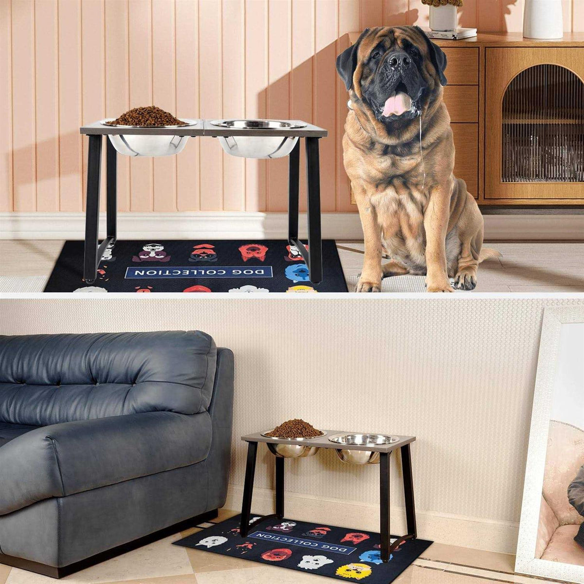 Elevated Dog Bowls with 2 X-Large Stainless Steel Bowls and Slow Feeder O3625