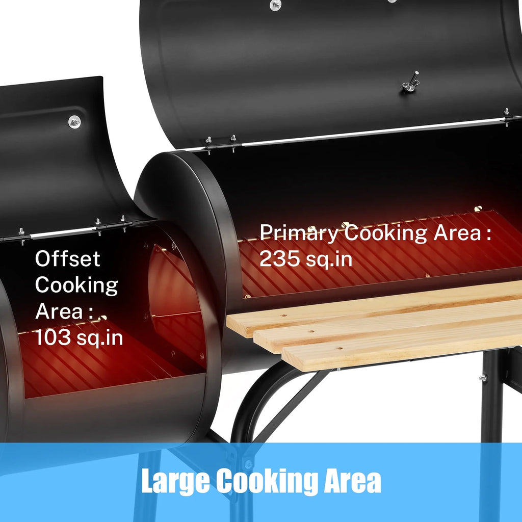 Charcoal Grill, 45.28-Inch Portable Offset Smoker with Wheels & Thermometer D663703