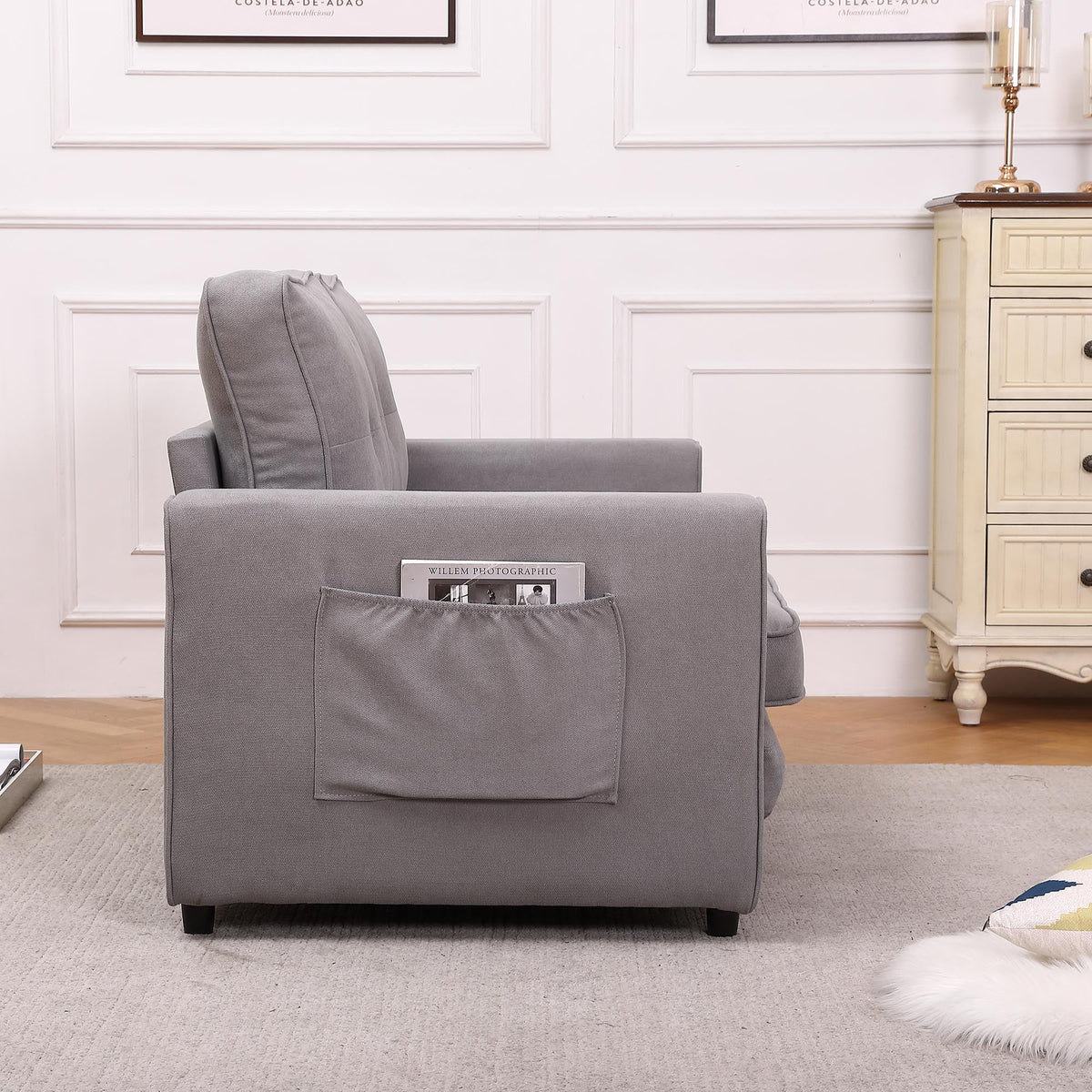Upholstered Convertible Futon Sofa Bed with Side Pockets B829