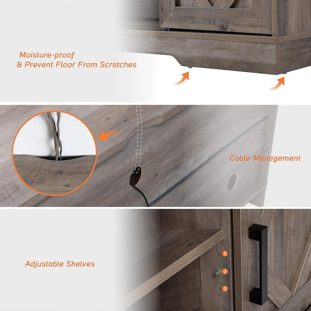 Farmhouse Barn Door TV Stand up to 65 Inch with Storage Shelf and Cabinet H53074