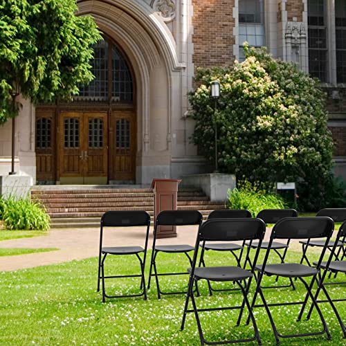Black 4 Pack Stackable Plastic Folding Chairs with Metal Frame C174627