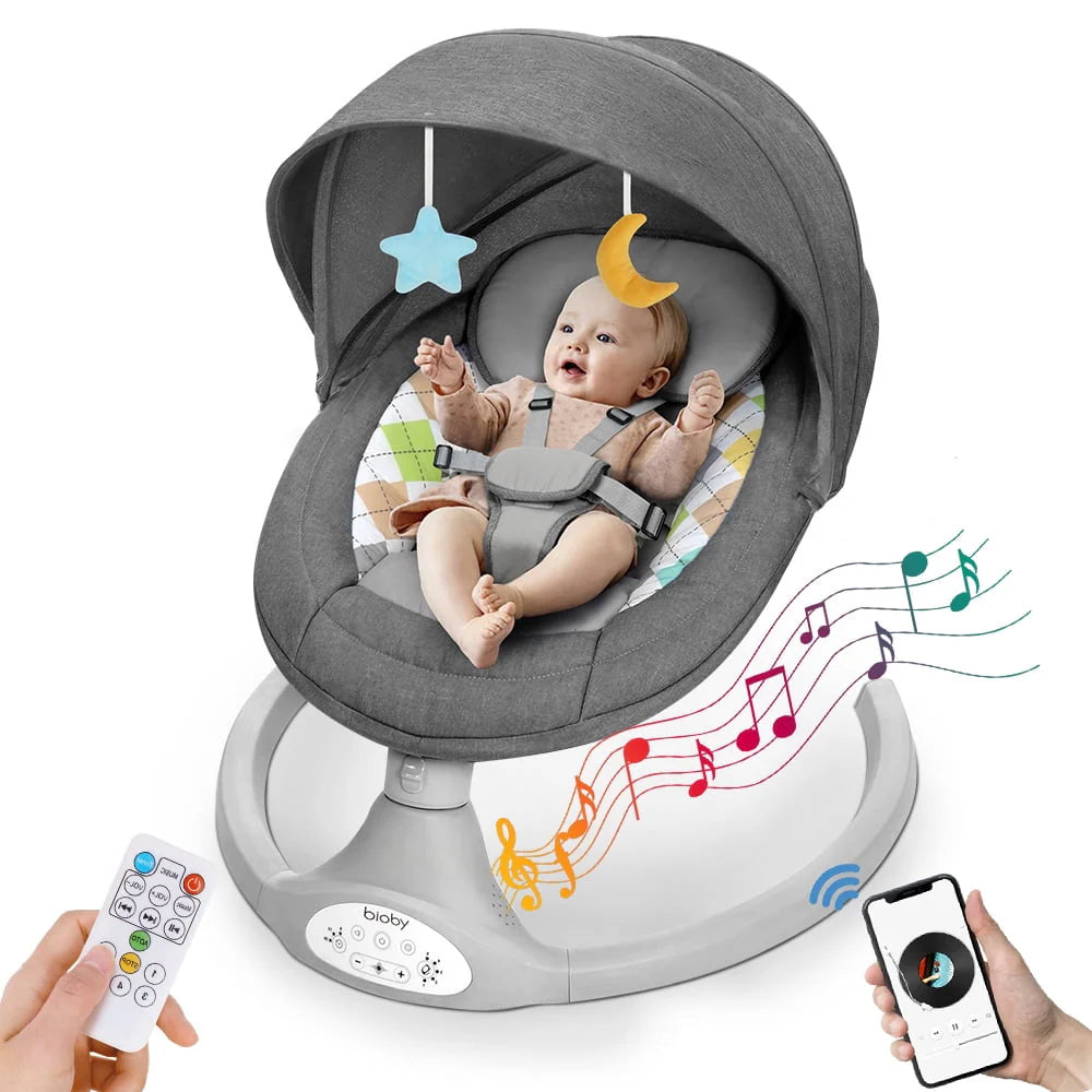 Electric Baby Swing with Remote Control, 5 Swing Speeds, Grey D794