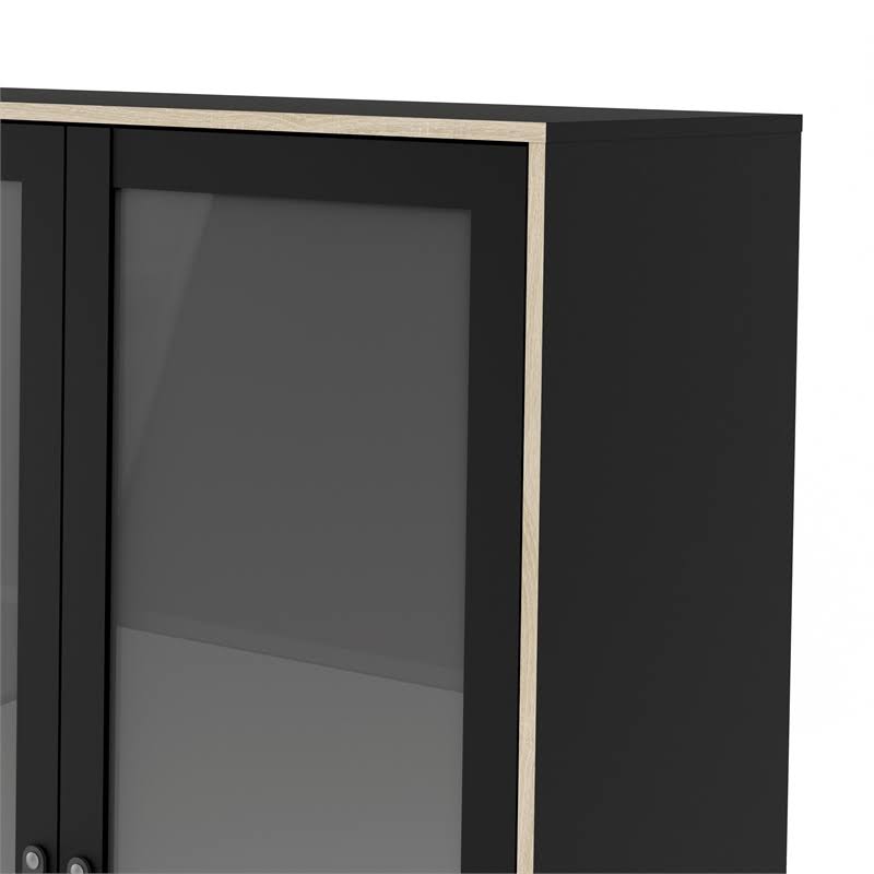 Black 2 Glass Door Cabinet with 3 Drawers H147697