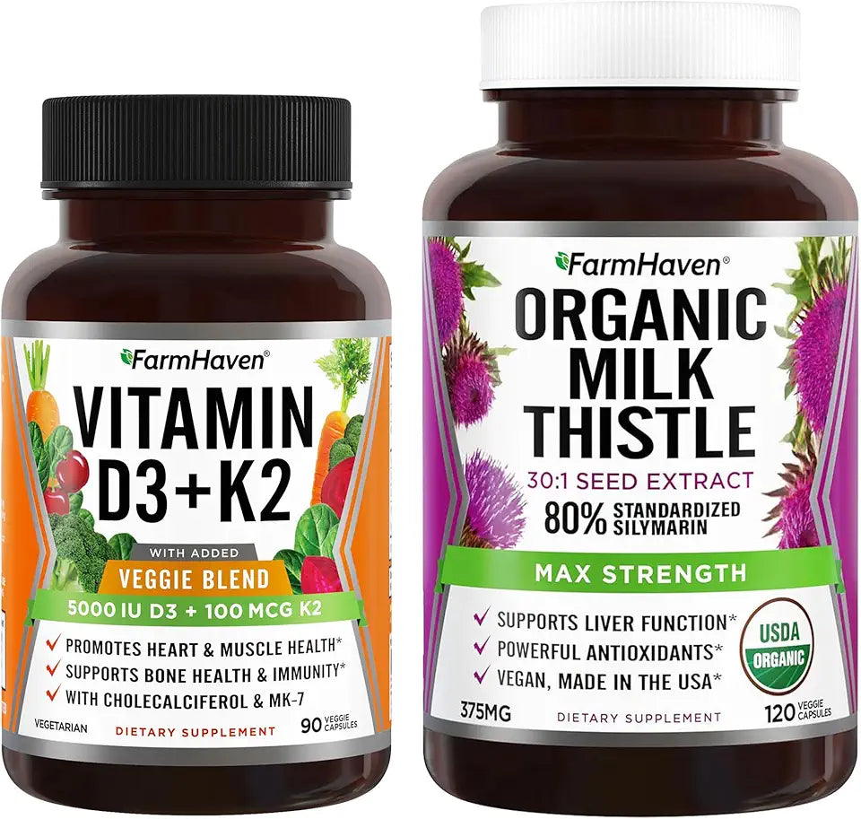 Organic Milk Thistle and Vitamin D3 K2 Capsules P8618