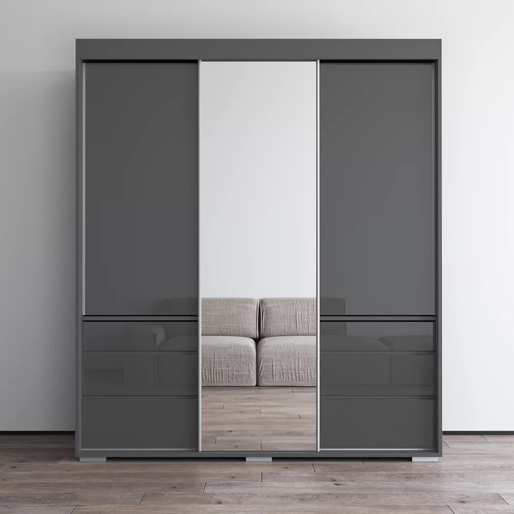 3 Door Modern Wardrobe with Mirror D552
