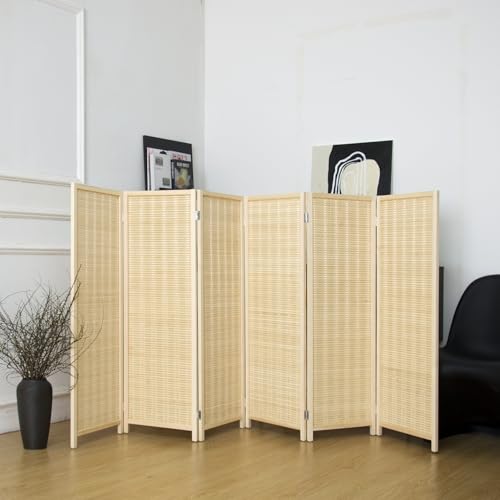 Beige 3.95 FT Tall Bamboo Folding Room Divider D4519