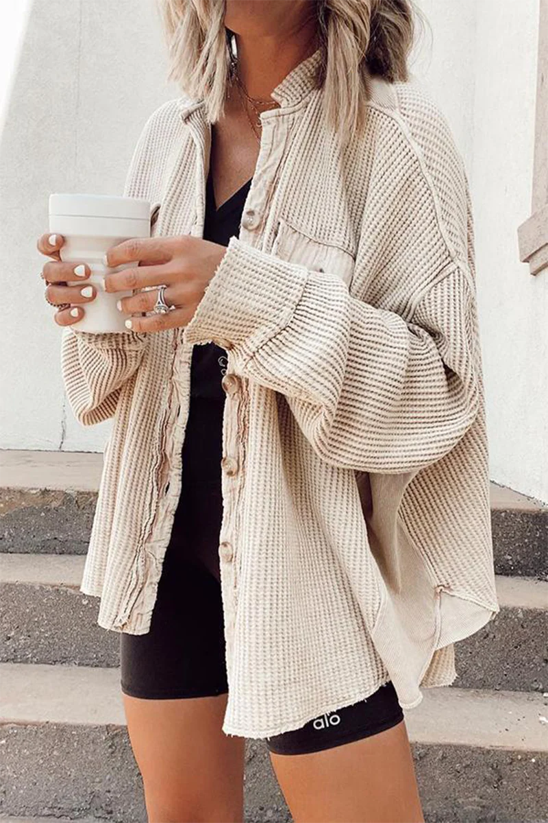 Solid Patchwork Turndown Collar Outerwear C650185