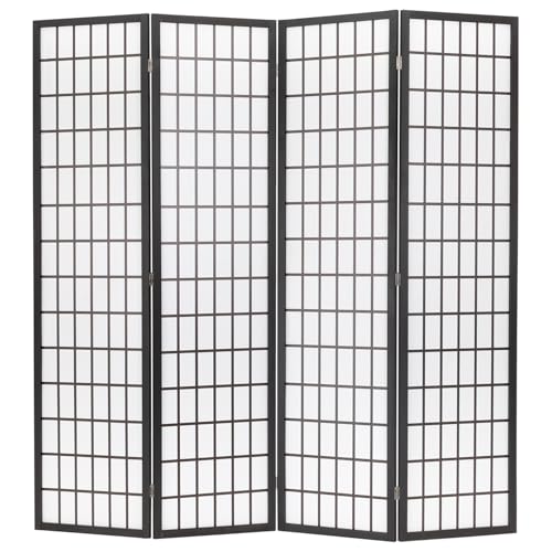 4 Panel Wooden Folding Room Divider with Storage Shelves G1608