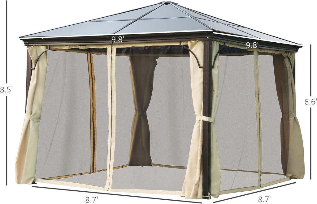 10x10 Polycarbonate Hardtop Gazebo with Curtains and Netting N9289