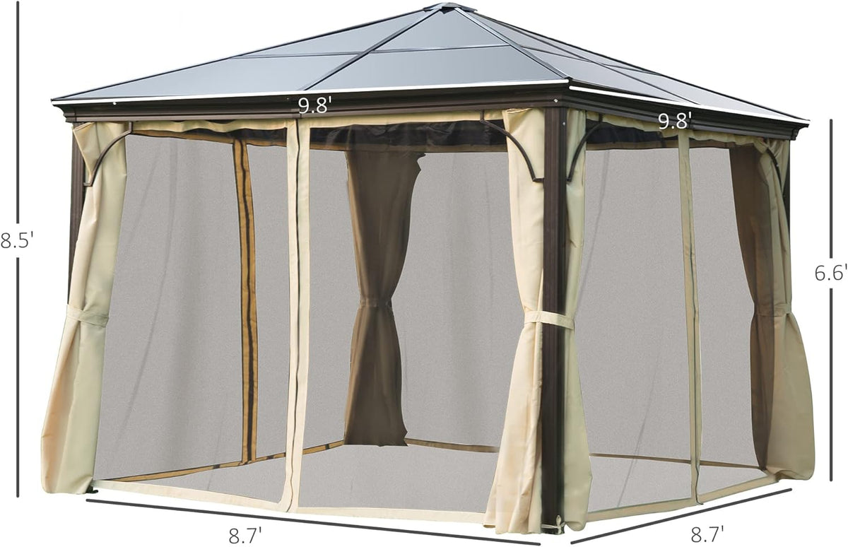 10x10 Polycarbonate Hardtop Gazebo with Curtains and Netting N9289