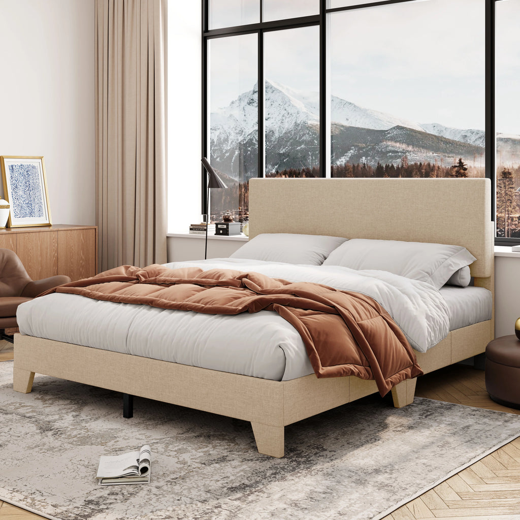 Queen Size Platform Bed with Adjustable Leather Headboard C762