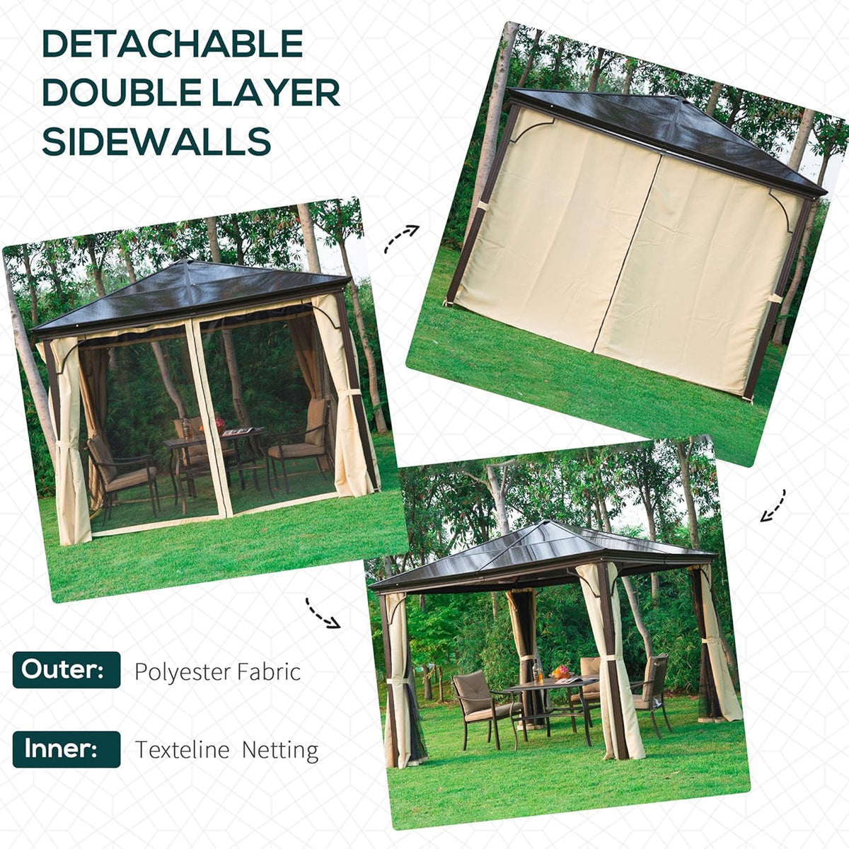 10x10 Polycarbonate Hardtop Gazebo with Curtains and Netting N9289