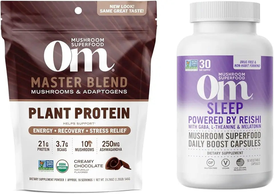 Plant-Based Protein Powder and Mushroom Capsules 90 Count Bundle X819