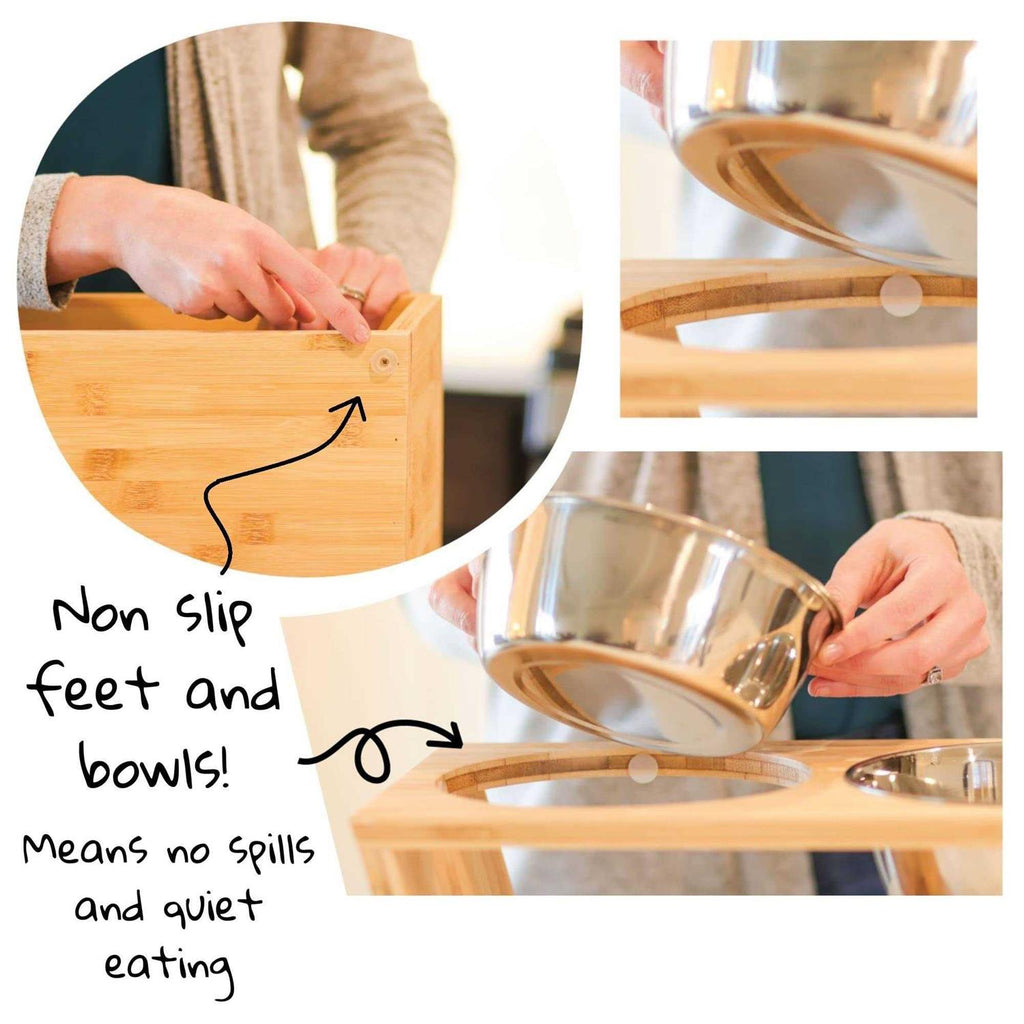 Elevated Dog Bowl Stand with 4 Stainless Steel Bowls X948
