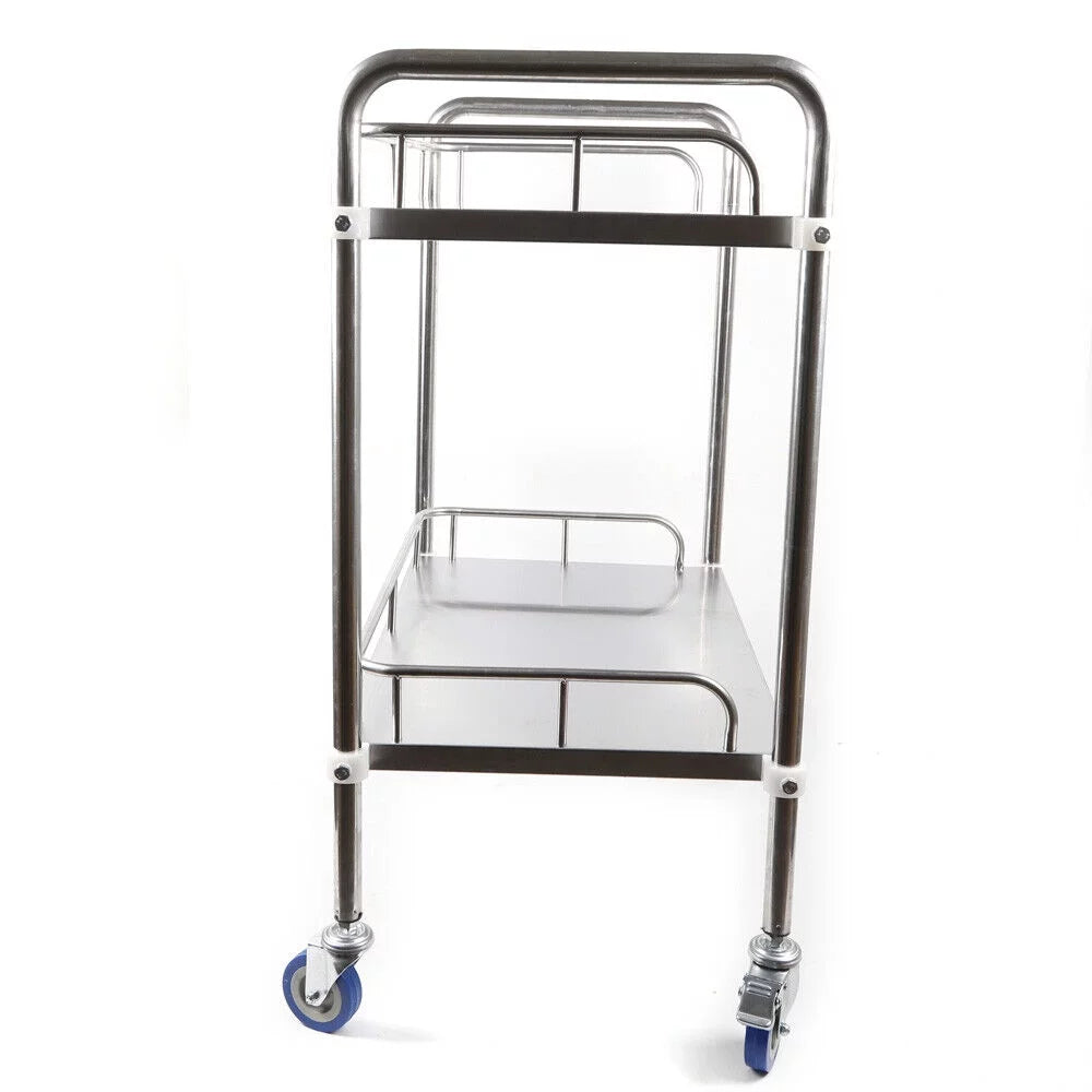 2 Tiers Stainless Steel Rolling Cart Trolley F6678
