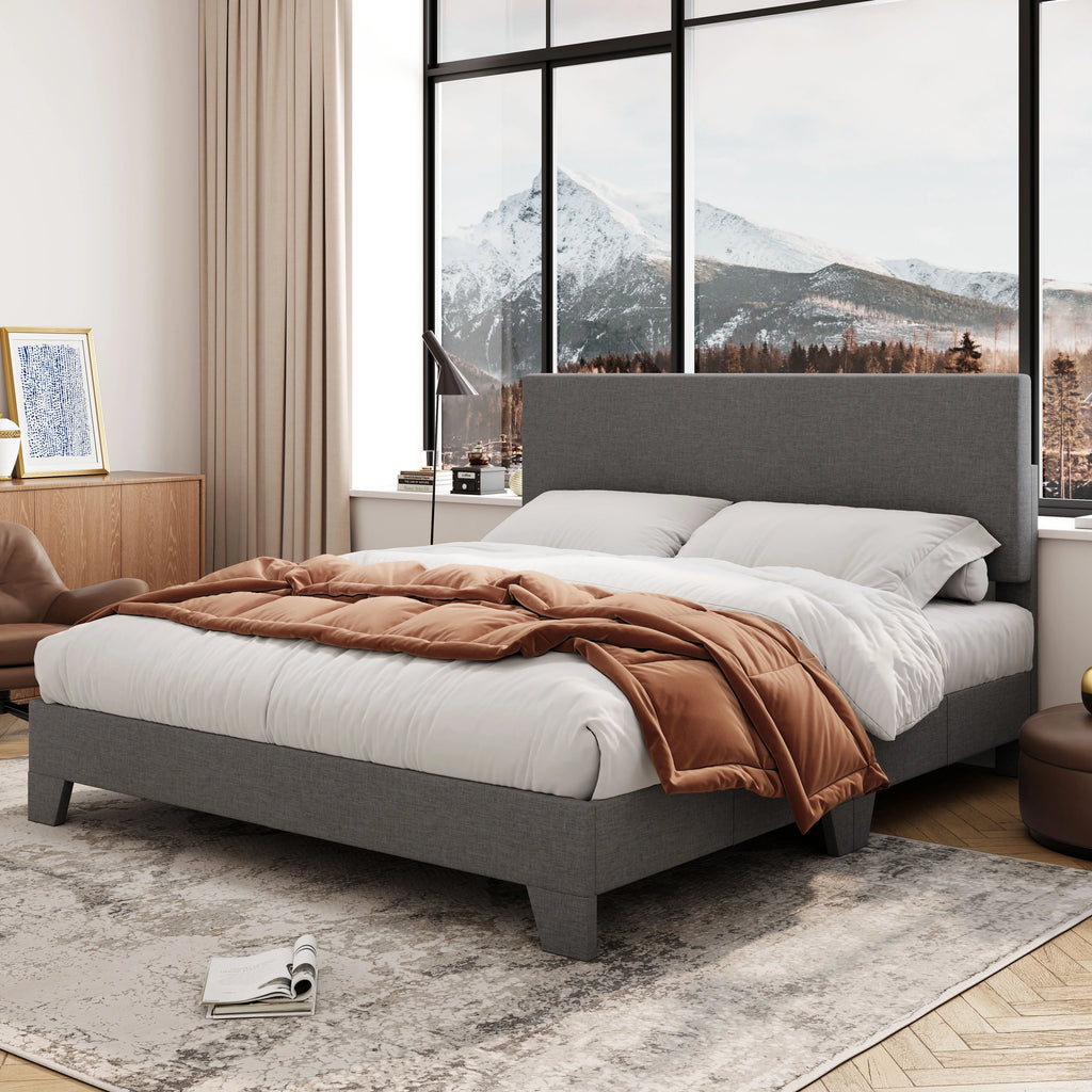 Queen Size Platform Bed with Adjustable Leather Headboard C762