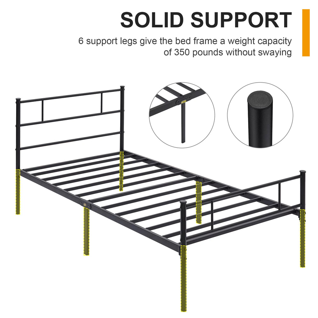 Twin Size Black Metal Platform Bed Frame with Headboard and Footboard E63423