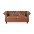 Cognac Brown Faux Leather Loveseat W836468