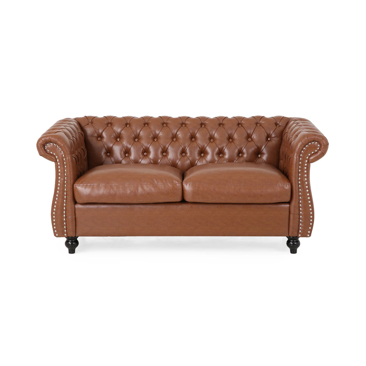 Cognac Brown Faux Leather Loveseat W836468