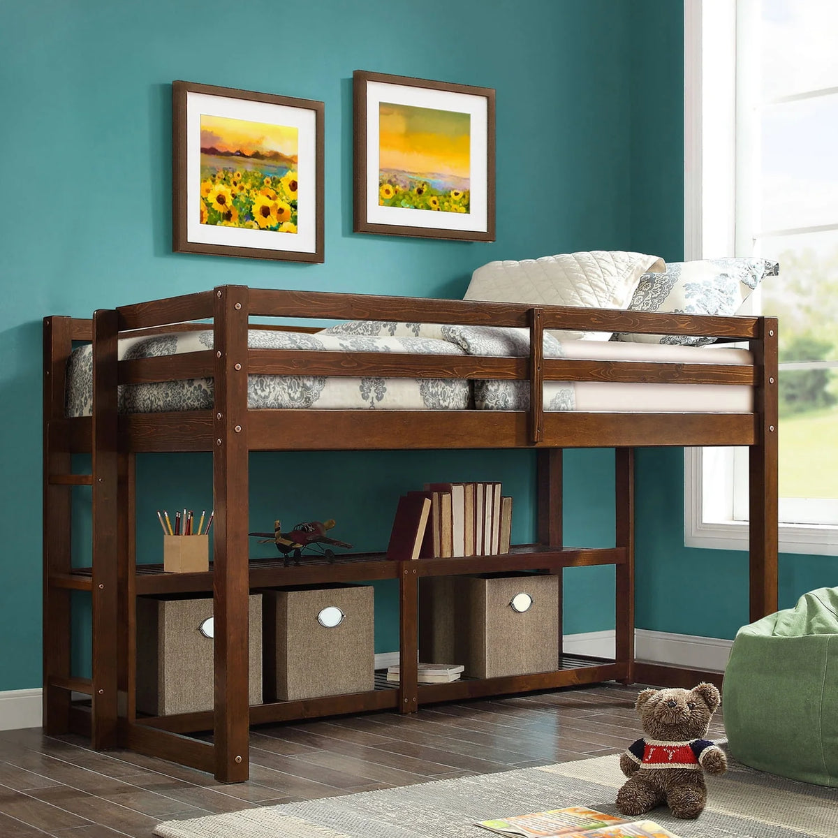 Black Twin Loft Storage Bed V57514