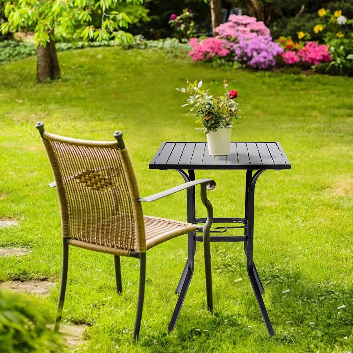 Black Square Patio Height Bar Table with Umbrella Hole S73764