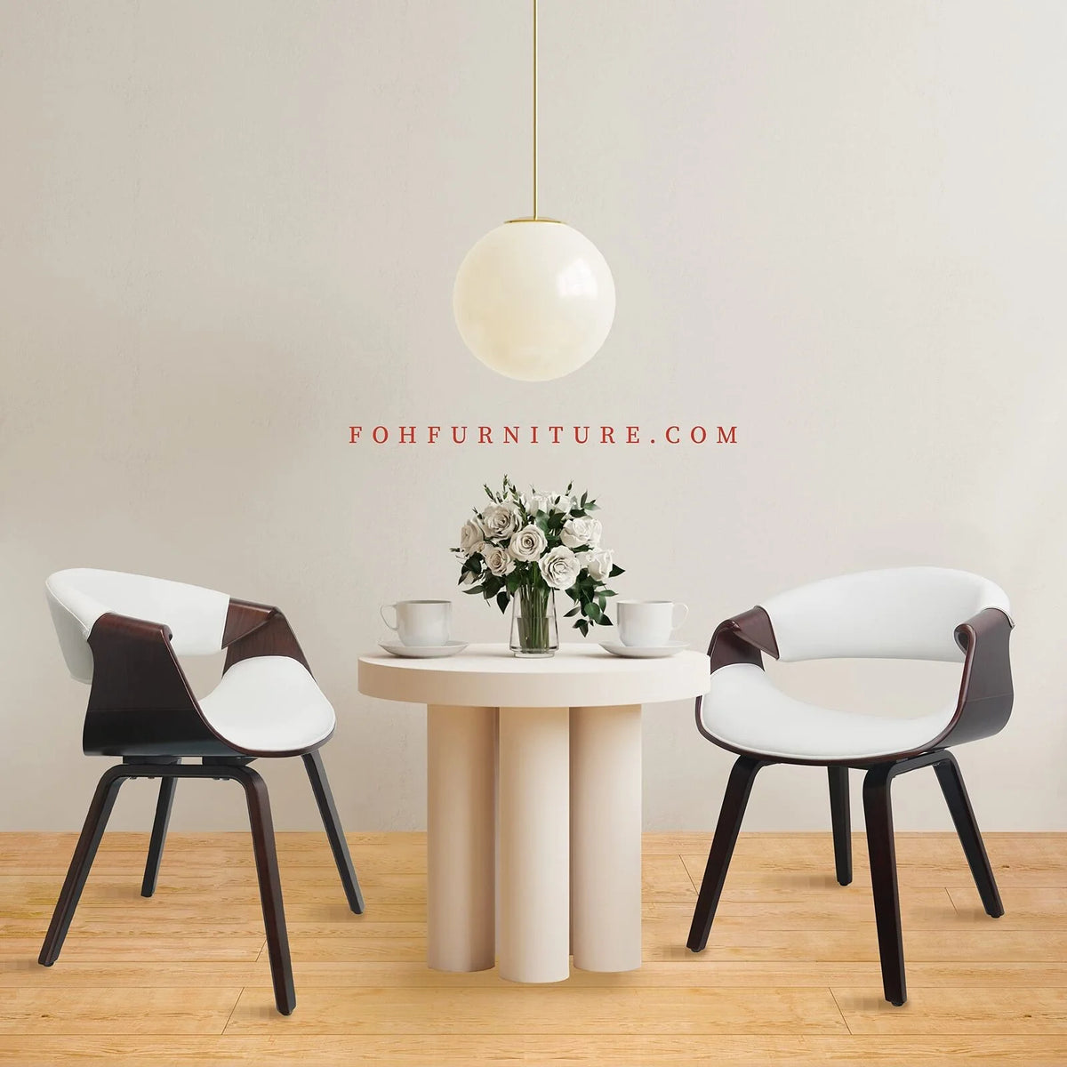 White PU Leather Bentwood Dining Chairs N628