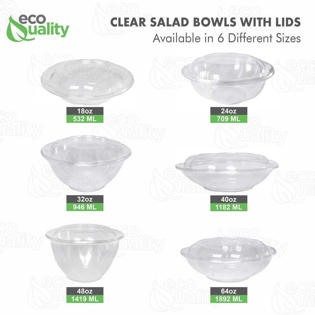 24oz Clear Disposable Plastic Salad Bowls with Lids Z882
