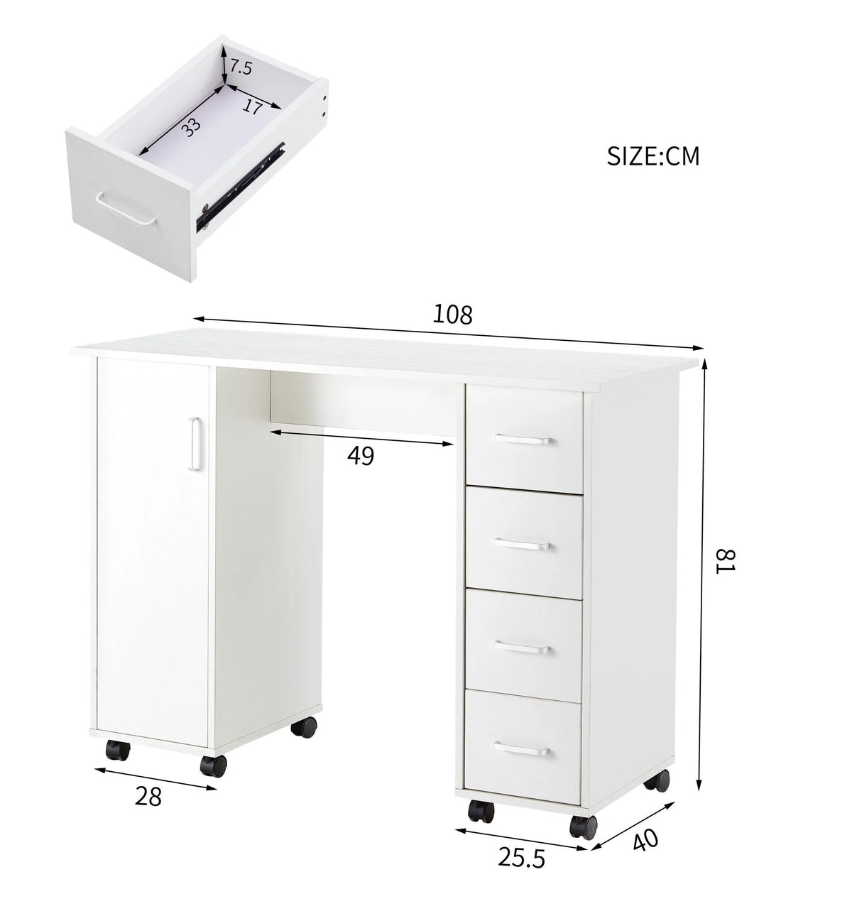 White Computer Desk with Drawers and Locker N538518