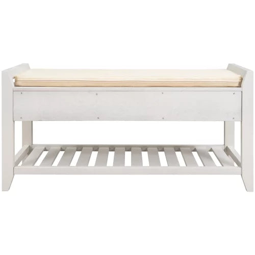 White Shoe Rack with Cushioned Seat and Drawers W176