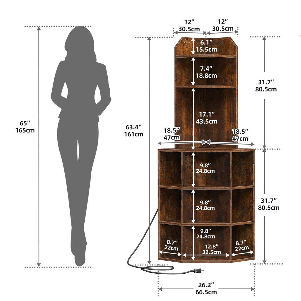 5-Tier Corner Shelf with USB Ports and Outlets R9224