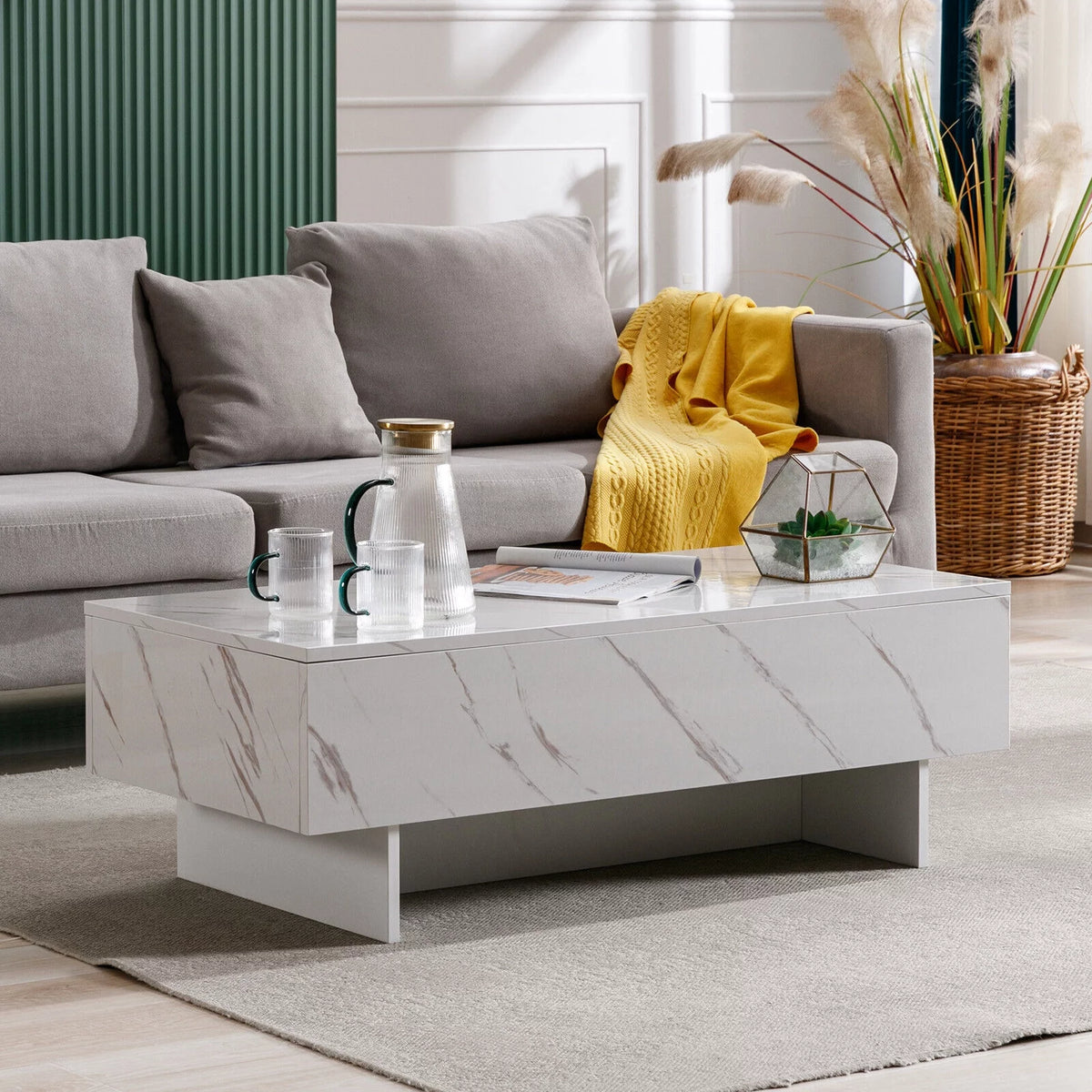 High Gloss White Marble Rectangle Coffee Table B704