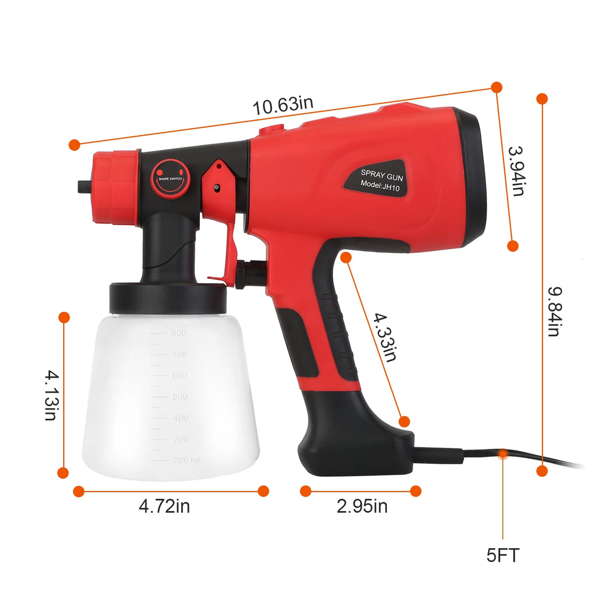 Electric Paint Sprayer with 3 Spray Patterns 5 Nozzles 800ML Detachable Cup F9232