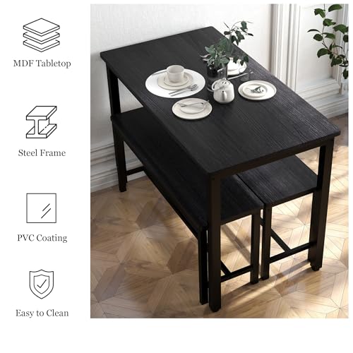 3-Piece Grey Dining Table Set with 2 Benches F180545