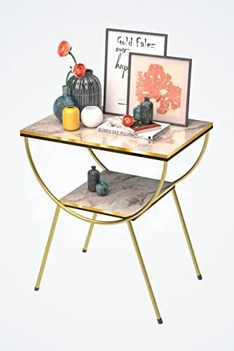 White Marble Nightstand with Gold Metal Legs L610