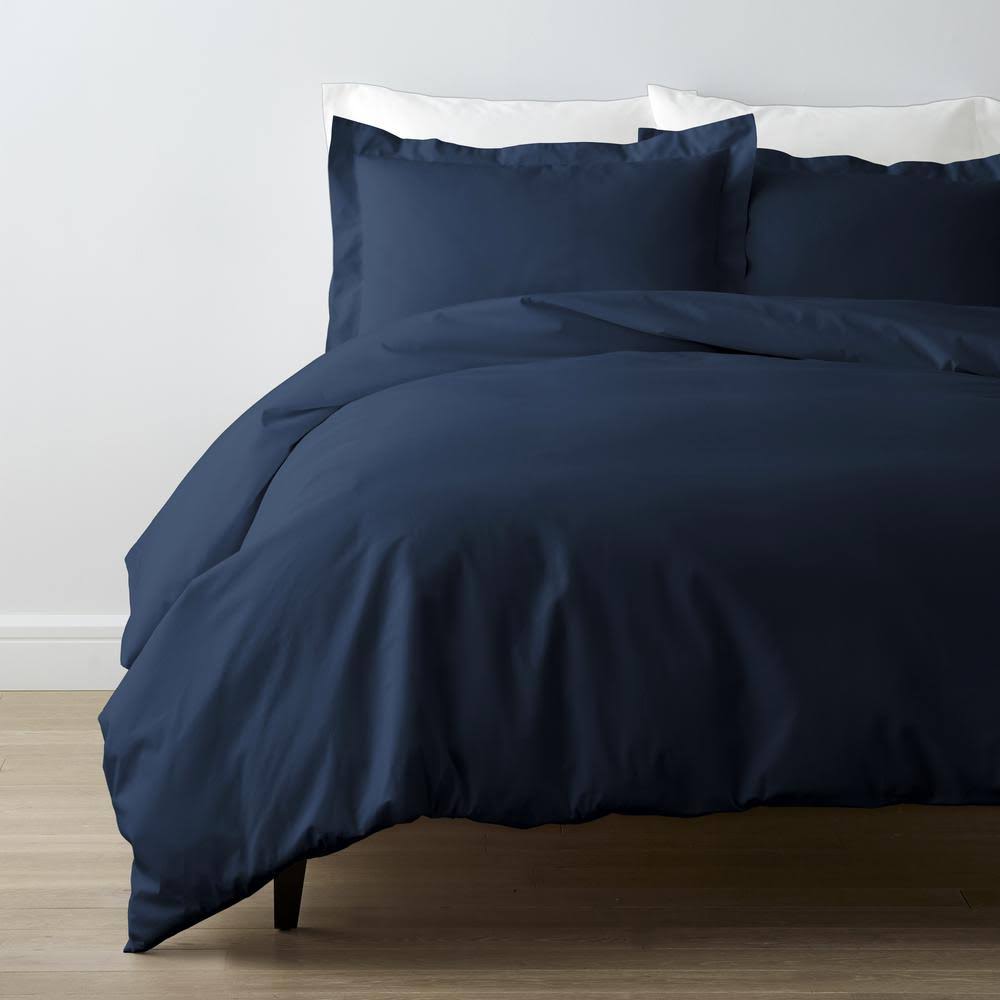 Navy Solid Cotton Percale King Duvet Cover J9100