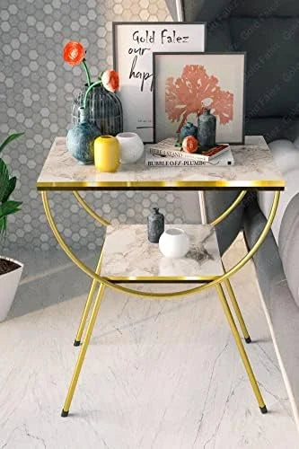 White Marble Nightstand with Gold Metal Legs L610