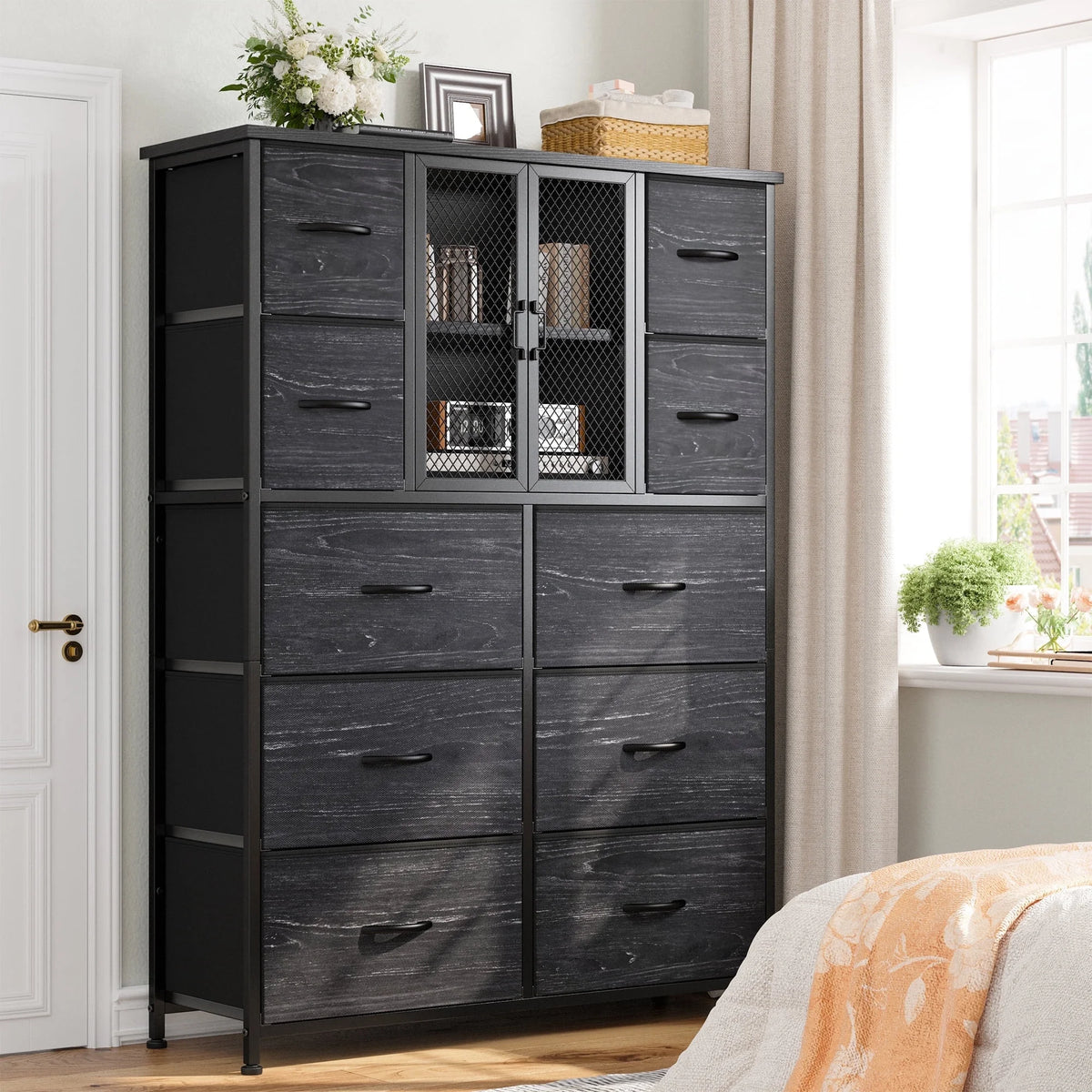 Black 10 Drawer Fabric Dresser Y668803