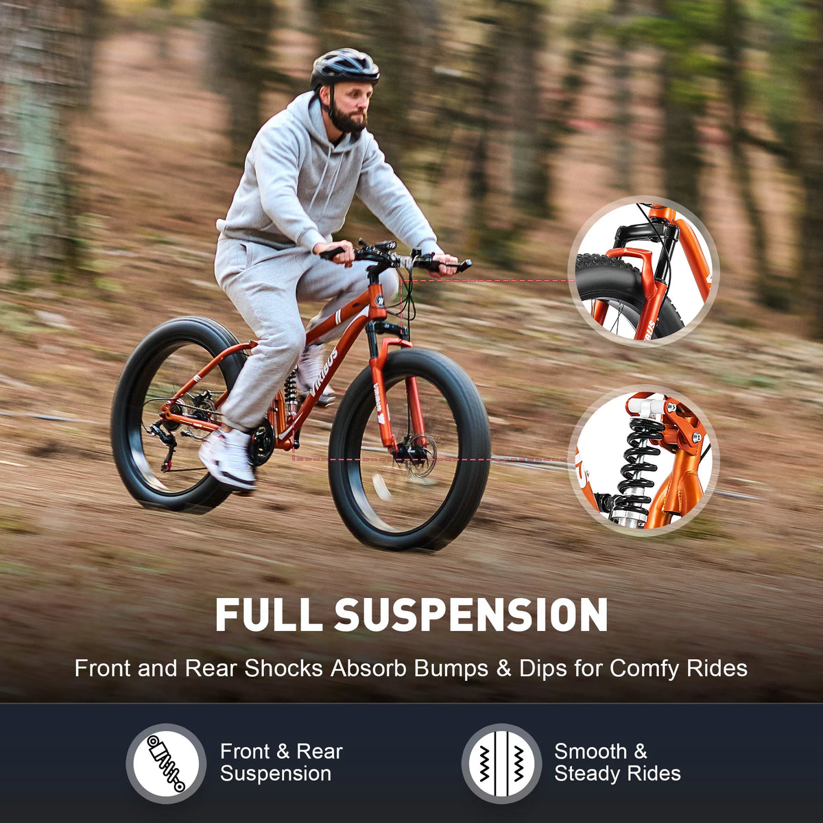 26 Mountain Bike 21 Speed Full Suspension Fat Tire Orange W928797