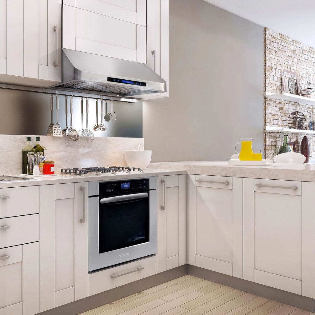 3 Piece Kitchen Appliance Package with Gas Range Range Hood and Wine Refrigerator M6183