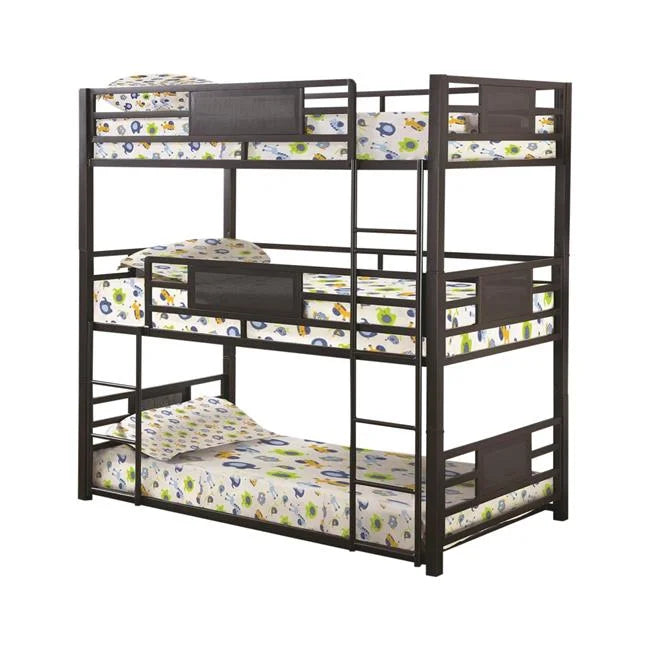 Metal Triple Bunk Bed with Built in Ladder N752