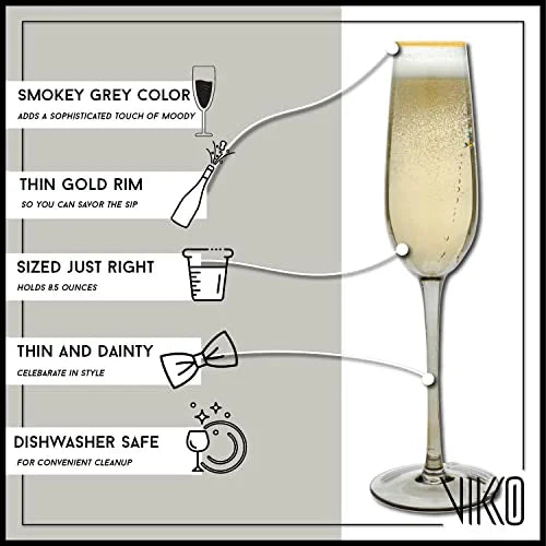 8.5 Ounce Smoked Gold Rim Champagne Flutes Set of 4 S661