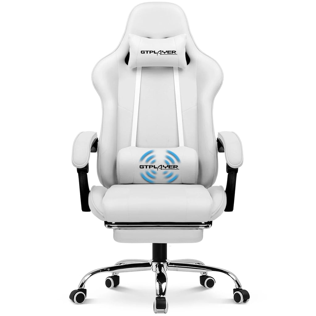 Blue Faux Leather Gaming Chair with Footrest S754
