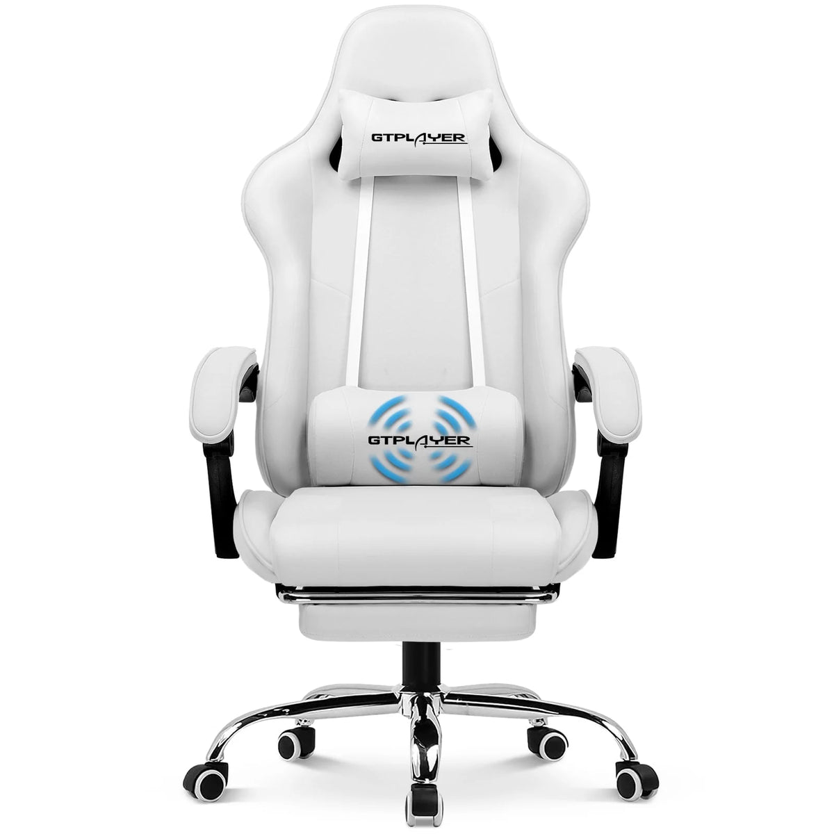 Blue Faux Leather Gaming Chair with Footrest S754