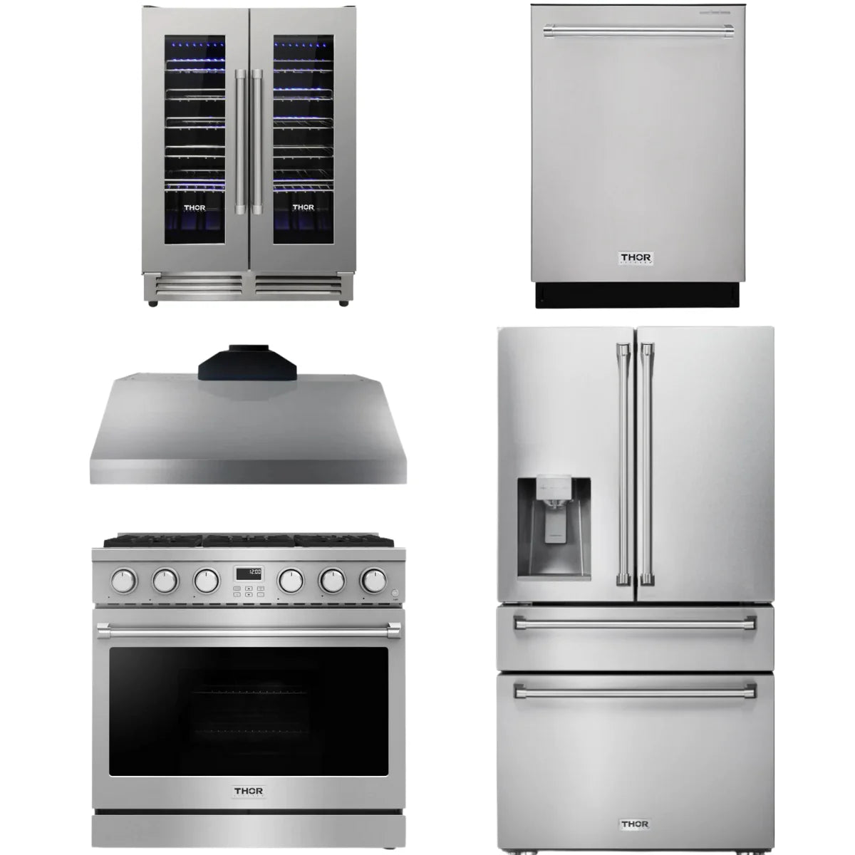 36 Gas Range, Range Hood, Refrigerator, Dishwasher and Wine Cooler Z8796