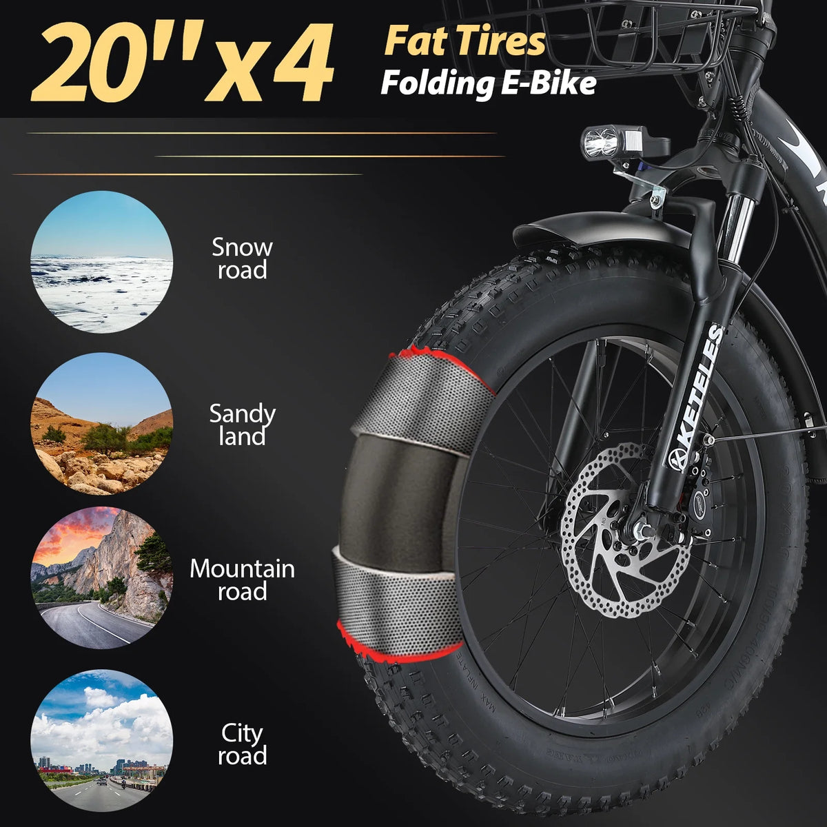 20 Fat Tire 1000W Electric Bike with 48V 17.5AH Removable Battery F526709